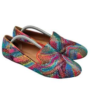 Steve Madden Multicolor Rhinestone Leather Flats Sz 6